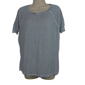 St Johns Bay Active Green White Striped Short Sleeve T-shirt Top Women Size M
